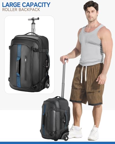 Backpack with wheels,Rolling laptop backpack with 2 Packing Cubes,Water-Resistant,Carry-On Luggage Suitcase for Men Adults to Travel, Commuting,Black - color: Black-one