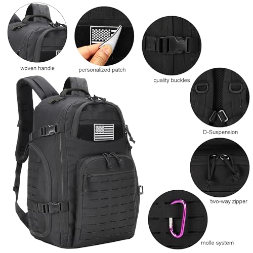 35L Tactical Backpack for Men Heavy Duty Military Backpack 3 Day Assault Pack Molle Backpack Hiking Rucksack (Black1) - color: Black1
