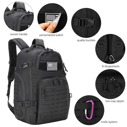 35L Tactical Backpack for Men Heavy Duty Military Backpack 3 Day Assault Pack Molle Backpack Hiking Rucksack (Black1) - color: Black1