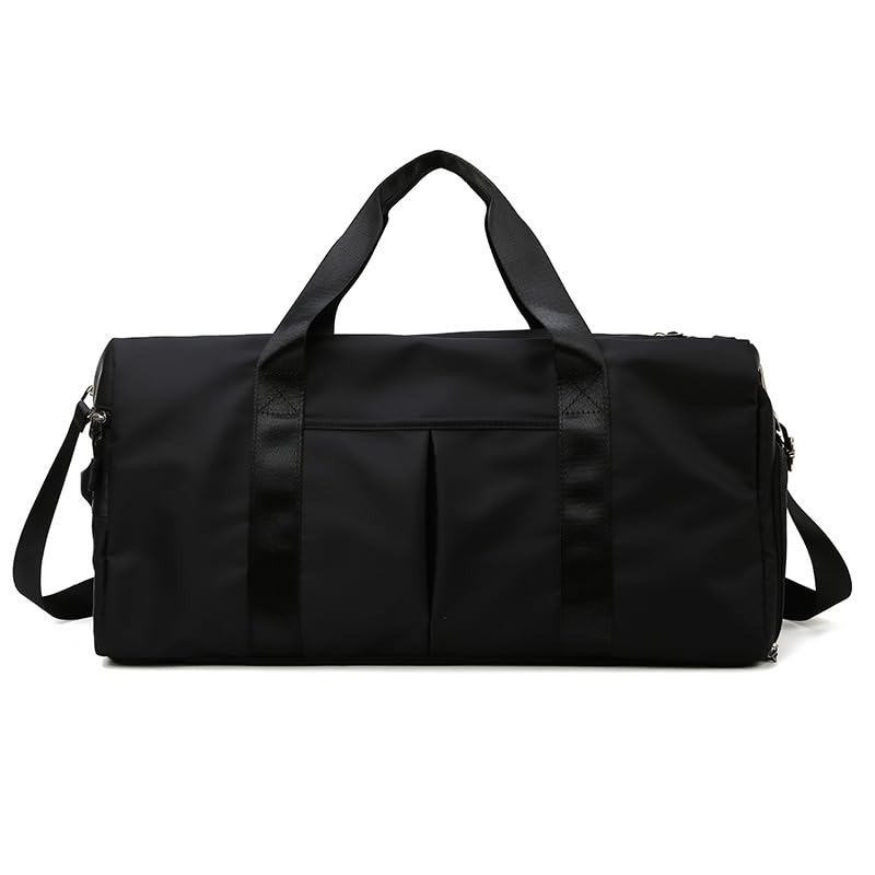 Gym Duffle Bag for Men Women, Waterproof Weekender Overnight Bag with Shoe Compartment and Wet Pocket for Swimming Yoga Travel (Black) - color: Black