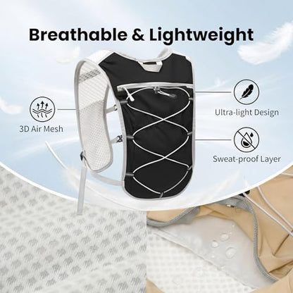 Hydration Backpack Lightweight Running Vest for Women Men with 500ml Soft Flask Hiking Daypack - color: Black+500ml Soft Flask