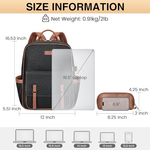Vegan Leather Laptop Backpack for Women Designer 15.6 Inch PU Laptop Bag, Ladies Travel Computer Work Backpack - color: Black Brown