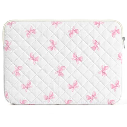 13-14 inch Cotton Quilted Laptop Sleeve for Women, Aesthetic Puffy Laptop Case Carrying Bag Compatible with MacBook Air/Pro 13/Pro 14, Soft Computer Liner Bag (Pink Bow, 13.3 inch) - color: Pink Bow, size: 13.3 inch