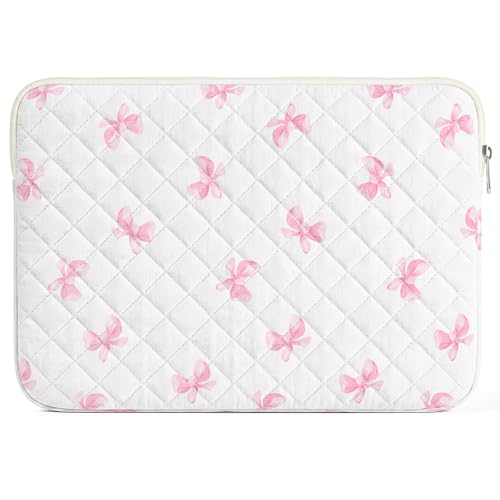 13-14 inch Cotton Quilted Laptop Sleeve for Women, Aesthetic Puffy Laptop Case Carrying Bag Compatible with MacBook Air/Pro 13/Pro 14, Soft Computer Liner Bag (Pink Bow, 13.3 inch) - color: Pink Bow, size: 13.3 inch