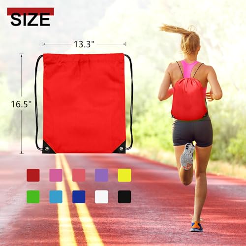 Grneric 50Pcs Drawstring Backpack Bulk Cinch Bag, Drawstring Bags Polyester for Gym Sports Beach Party Trip (Red) - color: Red