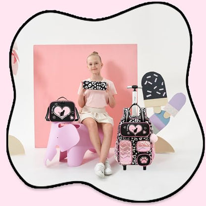 Cute Cat Rolling Backpack with Wheels for Elementary Kindergarten Students Kids Travel Luggage Black Carry on Backpack for Girls Ages 6-8 - color: A Black Cat