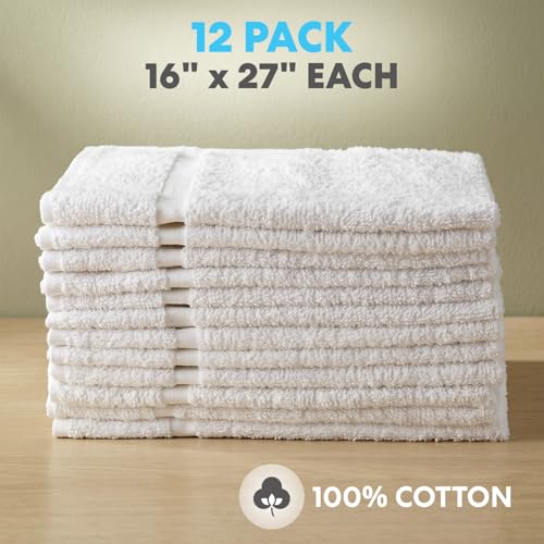 Simpli-Magic Cotton Hand Towels 16"x27" (12 Pack) – Soft Towels for Bathroom, Kitchen, Salon & Gym (White) - color: White