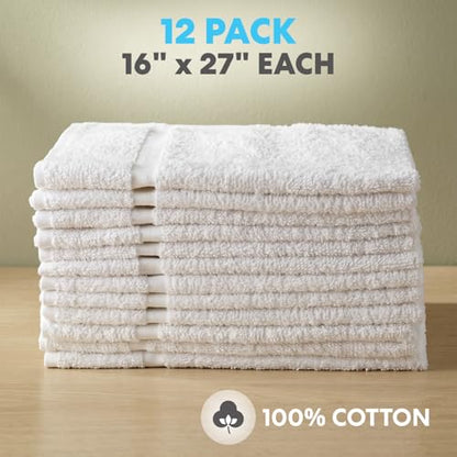 Simpli-Magic Cotton Hand Towels 16"x27" (12 Pack) – Soft Towels for Bathroom, Kitchen, Salon & Gym (White) - color: White