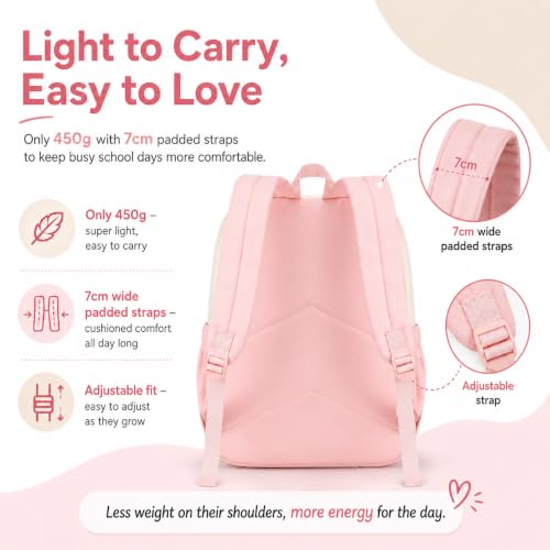 LOIDOU Girls Backpack for Kids Cute School Bookbag - color: Pink White-, size: L-17"