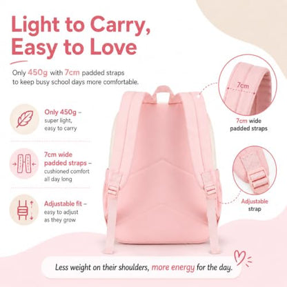 LOIDOU Girls Backpack for Kids Cute School Bookbag - color: Pink White-, size: L-17"