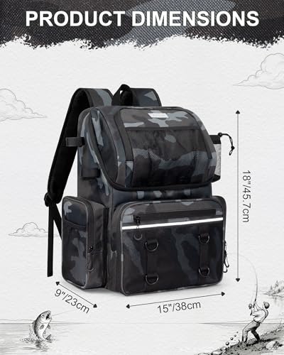 Fishing Backpack, Large Water Resistant Tackle Bag Storage Fishing Gear and Equipment, Built-in Cooler Compartment Khaki - color: Khaki Camo