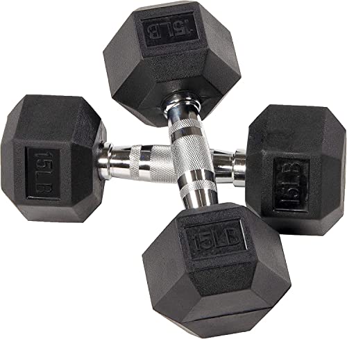 Fitvids Rubber Encased Hex Dumbbell, Set Including 10, 15, 20LB Pairs