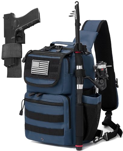 Tactical Sling Tackle Backpack Holster Fishing Crossbody Shoulder Strap Bag 15L Water Bottle Molle Accessories Pouch - color: Blue