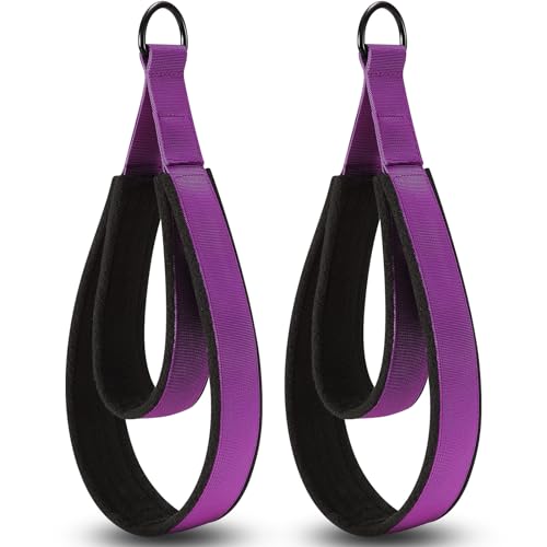 TOBWOLF Pilates Straps - Double Loop D-Ring Straps for Reformer, Padded, Home Gym Workout - color: Purple