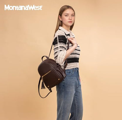 Montana West Mini Backpack Purse for Women Anti Theft Backpacks with Secured Zipper and Tassel - color: Mini Coffee
