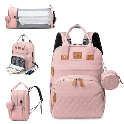 JSTPRO Diaper Bag Backpack, Large Diaper Bag with Changing Station, Baby Bag, New Mom Gifts, Lightweight Waterproof Unisex Diaper Bag with Insulated Pockets and USB Charging Port, Pink - color: Pink