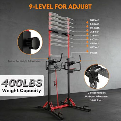 ONETWOFIT Foldable Power Tower Pull Up Bar Dip Station, Multi-Function Adjustable Height, Strength Training, 400LBS/600LBS Capacity