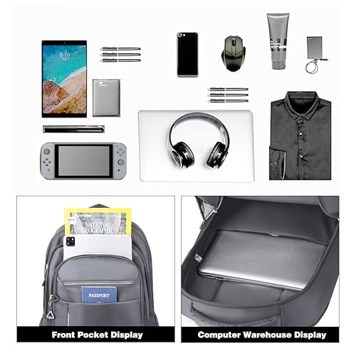 Large Capacity Travel Laptop Backpack, durable and lightweight, 4 compartments, waterproof front, breathable back (gray) - color: Gray