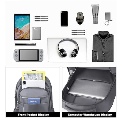 Large Capacity Travel Laptop Backpack, durable and lightweight, 4 compartments, waterproof front, breathable back (gray) - color: Gray