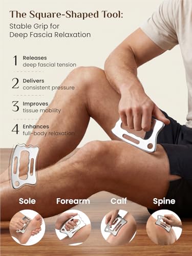 Rena Chris Muscle Scraper Tool Set, Stainless Steel Body Gua Sha for Physical Therapy, Deep Tissue Massage & Lymphatic Drainage, Travel Pouch & Guide Included (3-Piece Kit)