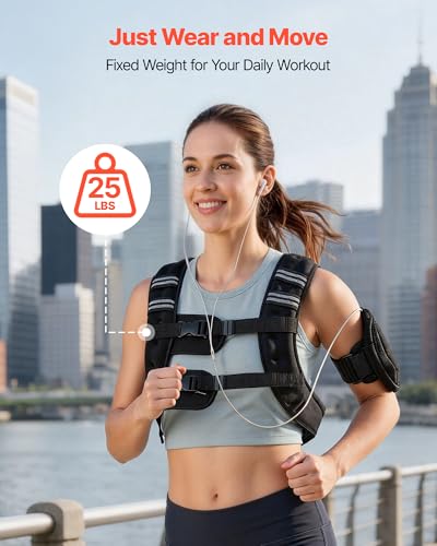VEVOR Weighted Vest, 6lbs/8lbs/10lbs/25lbs Body Weight Vest for Men Women, with Reflective Stripe, Adjustable Buckle, Workout Equipment for Strength Training, Running, Jogging, Fitness, Muscle Building, Weight Loss - size: 25 lbs