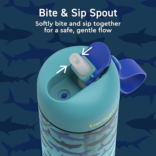 Bentgo Kids Water Bottle 2-Pack - Leak-Proof Durable Tritan BPA-Free 15 oz Cup for Kids/Toddlers Ages 3+; Bite & Sip Spout + Dishwasher Safe for School/Sports/Daycare/Camp (Rocket/Shark) - color: Rocket & Shark