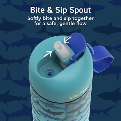Bentgo Kids Water Bottle 2-Pack - Leak-Proof Durable Tritan BPA-Free 15 oz Cup for Kids/Toddlers Ages 3+; Bite & Sip Spout + Dishwasher Safe for School/Sports/Daycare/Camp (Rocket/Shark) - color: Rocket & Shark