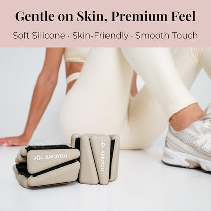 AMOYOU Wrist & Ankle Weights for Women – 2 lb Ankle Weights (Set of 2, 1 lb Each) | Arm Weights for Women | Leg Weights for Walking, Yoga, Cardio & Strength Training - color: Beige