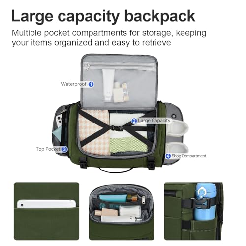 Carry On Travel Backpack with Shoe Compartment Flight Approved Laptop Backpack Expandable Work Business Backpack for Women Men Casual Daypack, Dark Green - color: Dark Green, style: A