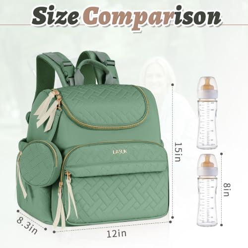 Diaper Bag Backpack, 22L Large Quilted Small Baby Bag with Changing Pad & Pacifier Case, Stroller Hooks, Easy-Access Baby Essential, Maternity Travel Backpack Unisex, Green - color: Green, size: Small