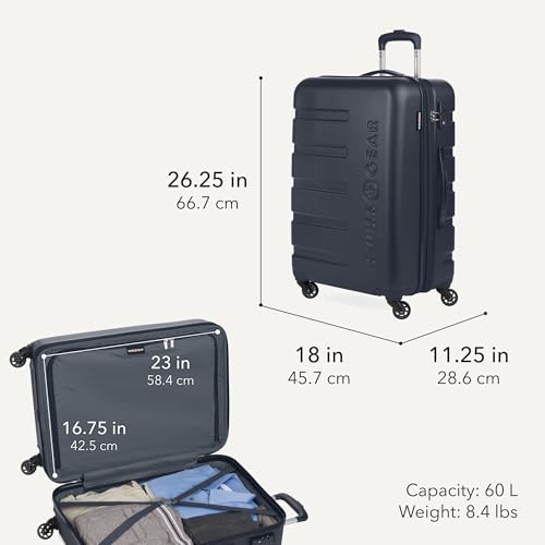 SwissGear 7366 Signature Hardside Expandable Luggage with Spinner Wheels, TSA Lock, Navy, Checked-Medium 23-Inch - color: Navy, size: Checked-Medium 23-Inch