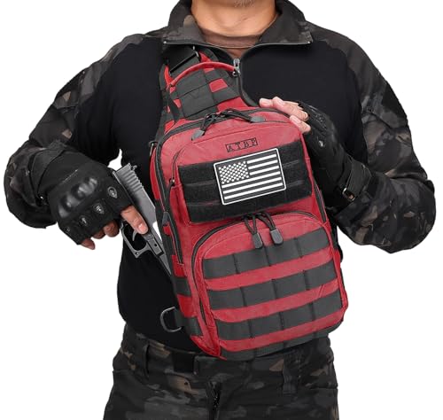 Tactical Sling Backpack With Holster Military Crossbody Bag for Men Single Shoulder Back Pack 10L - color: Red
