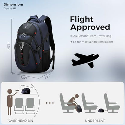 Swissdigital Design Laptop Backpack, Travel Backpack with USB Charging Port Fits 15.6 inches Computer, 31L College School Bookbag for Men, Blue/Black | SD803-12 - color: Blue