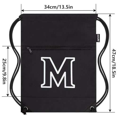 HOLYLUCK Drawstring Bags Initial Backpack Sackpack Cinch Bags for Sports, Gym, Travel, Beach (Black-M) - color: Black-m
