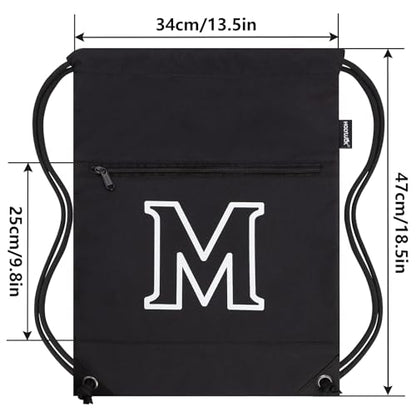HOLYLUCK Drawstring Bags Initial Backpack Sackpack Cinch Bags for Sports, Gym, Travel, Beach (Black-M) - color: Black-m