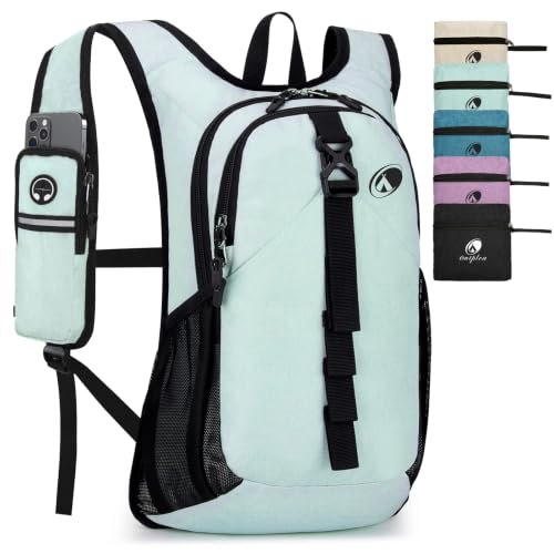 Folding Hiking Backpack with Phone Pocket for Men Women, Small Ultralight Packable Casual Daypack with Shoulder Chest Straps for Travel, 15L Foldable Lightweight Day Pack, Green - color: Green