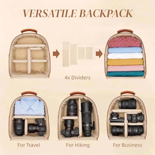 Small Camera Backpack, Classic PU Leather for DSLR, Professional Camera Bag for Photographers with 11 Inch Pad/Tablet Compartment, 10L Brown - color: Brown