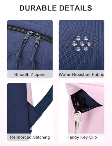 VASCHY Lightweight Backpack for School, Water Resistant Classic Bookbag with Side Pockets for Girls Kids,Teens Blue Pink - color: Midnight Blue & Pink