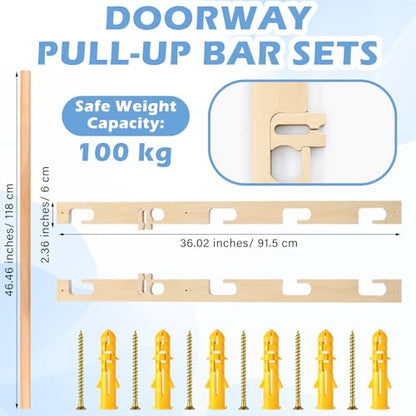 Leinuosen Doorway Pull-up Bar Sets Adjustable 5 Levels Wooden Doorway Pull-up Bar and 2 Door Frame with 6 Sets of Screw-in Heavy-duty Door-mounts to Fits 118cm - size: 100kg Load Capacity, style: with Locks