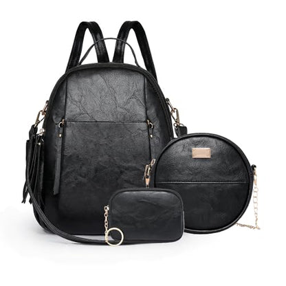 Small Backpack for Women Designer Leather Mini Backpack Purse Ladies Fashion Roomy Shoulder Handbag (Black-3) - color: Black-3