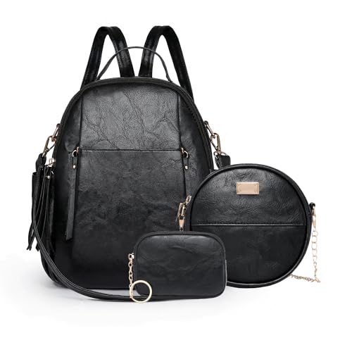 Small Backpack for Women Designer Leather Mini Backpack Purse Ladies Fashion Roomy Shoulder Handbag (Black-3) - color: Black-3