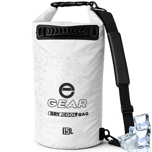 Enthusiast Gear Insulated Dry Bag Floating Cooler – 10L / 15L / 25L Roll Top, Leak Proof, Waterproof, Collapsible, with Padded Shoulder Strap - Perfect for Kayaking Fishing Beach - color: White, size: 15 Liter