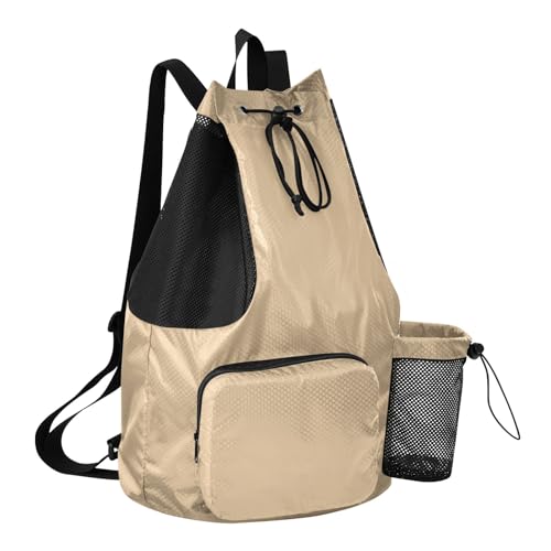 ODAWA Tan Mesh Drawstring Bag Gym Bag Backpack for Women 12.6" x 8.2" x 18.5" - color: Tan