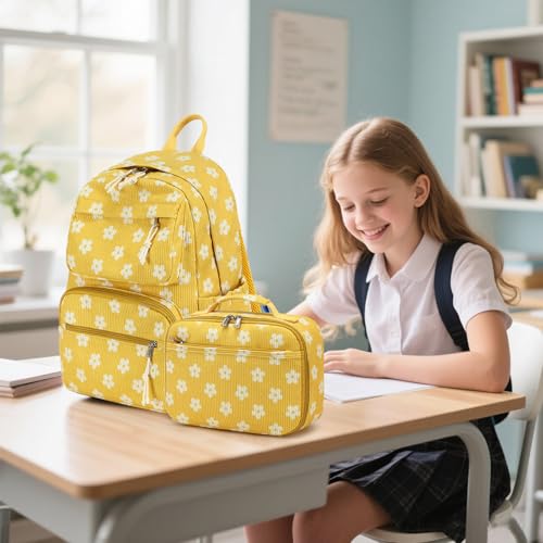 Bluboon Backpack for Girls Kids Preschool Backpack with Lunch Box Kindergarten Bookbag Toddler School Bags Set - color: Yellow Floral 95
