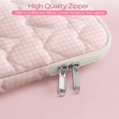 13-14 inch Cotton Quilted Laptop Sleeve for Women, Aesthetic Puffy Laptop Case Carrying Bag Compatible with MacBook Air/Pro 13/Pro 14, Soft Computer Liner Bag (Pink Gingham, 13.3inch) - color: Pink Gingham, size: 13.3 inch