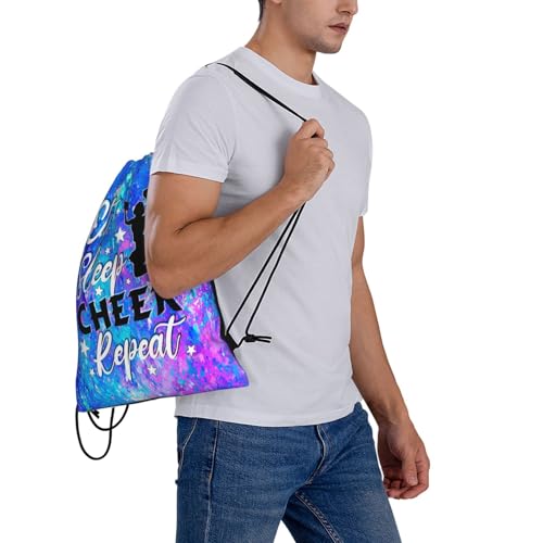 Eat Sleep Cheer Repeat Drawstring Backpack Gym String Bag Drawstring Sackpack Sport For Womens Mens - color: Cheer