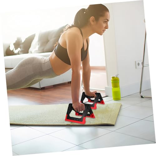 FRCOLOR Push-up Rack Bars for Men and Women, Rotating Push-up Stand with Non-slip Base, Red Metal Push-up Bracket Pair for Home Fitness Strength Training Equipment