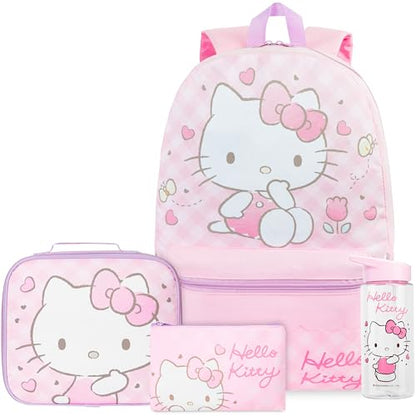 Get Trend Hello Kitty Girls Backpack, Lunch Bag, Pencil Case, Water Bottle | Sanrio 4 Pc Set, 18in Bookbag, Insulated Lunch Bag, Pencil Pouch & 16.9 fl oz BPA-Free Water Bottle, School, Gifts for Girls - color: Pink Hello Kitty