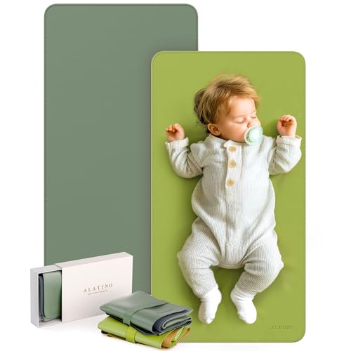 2 Pack Vegan Leather Baby Changing Mat, Large 30" x 17" Waterproof Foldable Diaper Mat, Wipe-Clean Portable Changing Pad for Travel, Home & Diaper Bag, Baby Shower Gifts(MossGreen&DarkOliveGreen) - color: Moss Green & Dark Olive Green