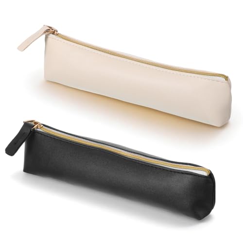 2Pcs Mini Makeup Bag, PU Leather Small Makeup Brush Bag Portable Soft Cosmetic Organizer Pouch Waterproof Slim Small lipstick Bags with Zipper for Women Travel Storage Space-Efficient (Black, Beige) - color: Black, Beige